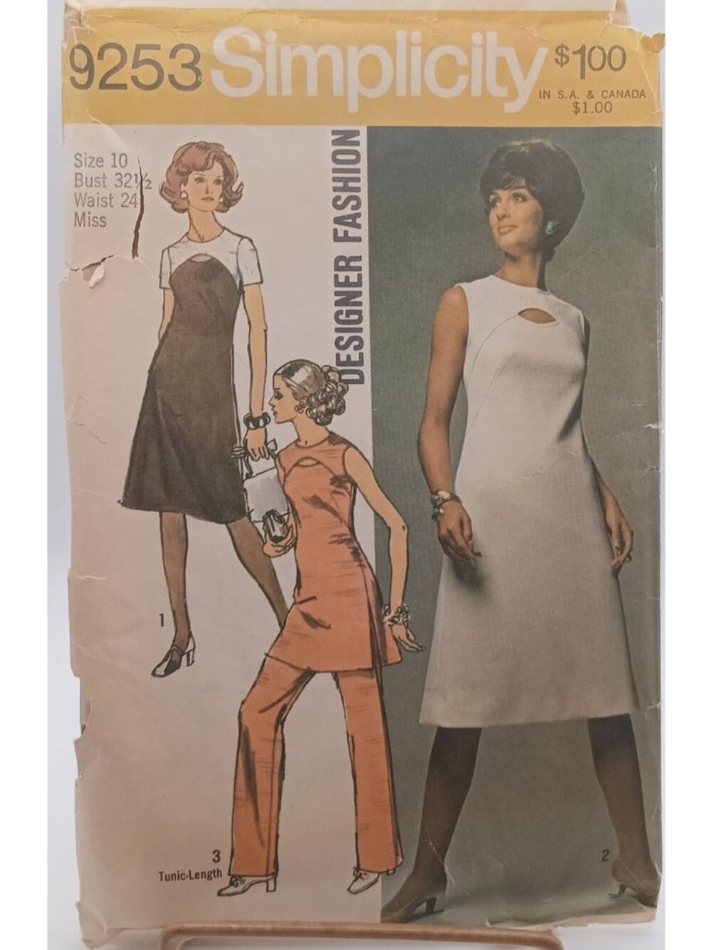 Simplicity 9253 Vintage 1971 Misses Dress Tunic & Pants Sewing Pattern Size 10 B